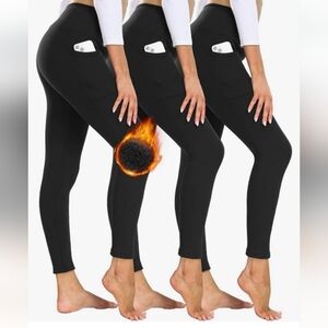 Women's Black Thermal Leggings 3 pack W/Pockets Black 5XL